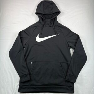 Nike Therma-FIT Hoodie Mens Medium Black Polyester Athletic Training Swoosh